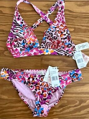 NWT Jessica Simpson Multi-Color Animal Print Bikini Set Small